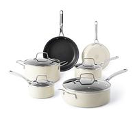 Martha Stewart Lockton Premium Nonstick 10 Piece Enamel Heavy Gauge Aluminum Pots and Pans Cookware Set - Linen White