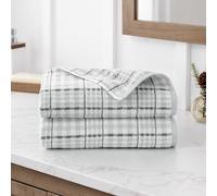 Martha Stewart Lodge Plaid Holiday Decor Jacquard 525 GSM 100% Cotton Hand Towels - Set of 2, Gray/White, 2 Reversible Christmas Hand Towels