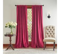 Martha Stewart Lucca Velvet Blackout Back Tab Window Curtain Panel Pair, 84", Pomegranate