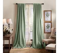 Martha Stewart Lucca Velvet Blackout Back Tab Window Curtain Panel Pair, 95", Green