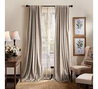 Martha Stewart Lucca Velvet Blackout Back Tab Window Curtain Panel Pair, 95", Linen