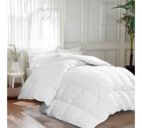 Martha Stewart Luxurious Goose Feathers Down Fiber Comforter Twin Size 100% Cotton Duvet Insert, Hotel Quality Hypoallergenic Comforter, 60 Oz Extra Warmth 68 x 90 Inch White