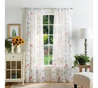 MARTHA STEWART Marthas Garden Floral Semi-Sheer Rod Pocket Window Curtain Panel Pair, 95", Multi