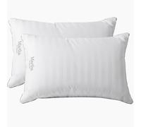 Martha Stewart Medium Soft Feather Down 100% Cotton 500 Thread Count Damask Stripe Embroidered Queen Size Set of 2
