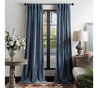 Martha Stewart Naples Chenille Solid Back Tab Window Curtain Panel Pair, 84, Navy
