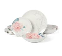 Martha Stewart Peony 12 Piece Porcelain Floral Dinnerware Set, Service for 4 (12pcs)