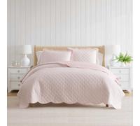 Martha Stewart - Queen Cotton Percale Quilt with Shams, Reversible Bedding