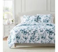 Martha Stewart - Queen Duvet Cover Set, Textured Cotton Jacquard with Refined Softness & Medium Weight Feel, 3 Piece Bed Set with Matching Pillowcases (Vivian Floral Blue)