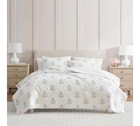Martha Stewart - Queen Quilt Set, 100% Cotton Reversible Bedding Set, Incredibly Soft Feel for Year Round Comfort, 3 Piece Bed Set with Matching Pillowcases (Flower Block Print Blue)