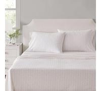 Martha Stewart - Queen Size Sheets Set, Crisp & Tailored Cooling Sheets w/a Naturally Smooth Cotton Percale Lightweight Feel - Bed Sheets with Matching Pillowcases & Fitted Sheet (Ditsy Vine Pink)