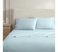 Martha Stewart - Queen Size Sheets Set, Crisp & Tailored Cooling Sheets w/a Naturally Smooth Cotton Percale Lightweight Feel - Matching Pillowcases & Fitted Sheet (Skylands Solid Blue)