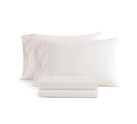 Martha Stewart - Queen Size Sheets Set, Crisp & Tailored Cooling Sheets with a Smooth Cotton Percale Lightweight Feel - Bed Sheets with Matching Pillowcases & Fitted Sheet (Ticking Stripe Pink)