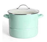 Martha Stewart Thayer 16-Quart Enamel On Steel Scratch Resistant Steamer Stock Pot w/Stainless Steel Insert - Martha Blue