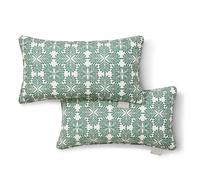 Martha Stewart Tulum Indoor Outdoor Decorative Lumbar Pillow 2-Pack Set, UV Fade Resistant, Water Repellent, Printed Modern Design, 11"x18", Green