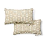 MARTHA STEWART Tulum Indoor Outdoor Decorative Lumbar Pillow 2-Pack Set, UV Fade Resistant, Water Repellent, Printed Modern Design, 11"x18", Taupe