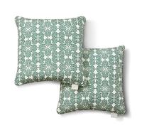 Martha Stewart Tulum Indoor Outdoor Decorative Pillow 2-Pack Set, UV Fade Resistant, Water Repellent, Printed Modern Design, 18"x18", Green