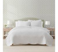 Martha Stewart - Twin Size Quilt Set, Soft & Breathable Cotton Percale Quilted Bedding with Matching Pillowcase, Scalloped Edge Bed Set, Vintage Scallop White