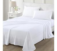 Martha Stewart Ultra Soft Brushed and Washed Microfiber 4 Piece Sheet Set, Easy Care, Comfy Bed Sheets with Deep Pocket, 1 Flat and 1 Fitted Sheet, 2 Standard Pillowcases, Queen Size, Brilliant White