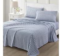 Martha Stewart Ultra Soft Brushed and Washed Microfiber 4 Piece Sheet Set, Easy Care, Comfy Bed Sheets with Deep Pocket, 1 Flat Sheet, 1 Fitted Sheet, 2 Std. Pillowcases, Queen Size, Navy Blue