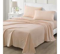 MARTHA STEWART Ultra Soft Brushed and Washed Microfiber 4 Piece Sheet Set, Easy Care, Comfy Bed Sheets with Deep Pocket up to 16", 1 Flat and 1 Fitted Sheet, 2 Std. Pillowcases, Queen Size, Blush Pink