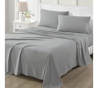 MARTHA STEWART Ultra Soft Brushed and Washed Microfiber 4 Piece Sheet Set, Easy Care, Comfy Bed Sheets with Deep Pocket up to 16", 1 Flat and 1 Fitted Sheet, 2 King Pillowcases, King Size, Medium Gray