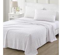 Martha Stewart Ultra Soft Brushed and Washed Microfiber 4 Piece Sheet Set, Easy Care, Comfy Bed Sheets with Deep Pocket, 1 Flat Sheet, 1 Fitted Sheet, 2 Standard Pillowcases, Full Size, Pink & Blue