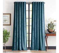 Martha Stewart Velvet Curtains Room Darkening Wave Embossed Rod Pocket/Back Tab Window Curtain Panel Pair, 95", Blue