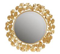 Martha Stewart Wall Décor Large Gingko Leaf Round Wall Mirror for Living Room, Iron Metal Plate Frame Antique Finish, Ready to Hang Bedroom Decoration, Eden, 30.5", Gold