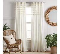 Martha Stewart Water's Edge Tufted Rod Pocket/Back Tab Window Curtain Panel Pair, 84", White