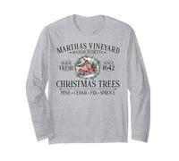 Martha's Vineyard MA Christmas Trees Red Truck Black Letters Long Sleeve T-Shirt