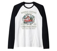 Martha's Vineyard MA Farm Fresh Christmas Trees Green Raglan Baseball Tee