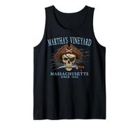 Martha's Vineyard MA Pirate Skull Since 1642 Cyan Tank Top