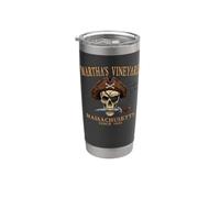 Martha's Vineyard MA Pirate Skull Since 1642 Orange Stainless Steel Insulated Tumbler