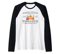 Martha's Vineyard MA Pumpkin Patch Fall Black Letters Raglan Baseball Tee