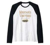 Martha's Vineyard Massachusetts Antique Whale Design Raglan Baseball Tee