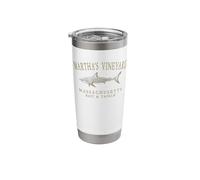 Martha's Vineyard Massachusetts Shark Arched Tan Letters Stainless Steel Insulated Tumbler
