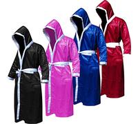 Martial Art Boxing Gown Satin Robe Boxing Ring Entarance Gown With Hood Kids, Youth, Adults (as8, alpha, l, regular, regular, Red)