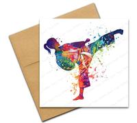 Martial Arts Card, Blank Card for Any Occasion, Judo Karate Taekwondo Jiu-Jitsu, Colourful Abstract Girl