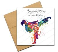 Martial Arts Card, Congratulations on your Grading Card for Judo Karate Taekwondo Jiu-Jitsu, Colourful Abstract Girl