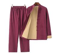 Martial Arts Clothing Suit,Mens Tang Suit Chinese Traditional Long Sleeve Cotton Hemp Tai Chi Kung FU Clothing，Suitable for Wing Chun Training Tops and Pants