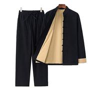 Martial Arts Clothing Suit,Mens Tang Suit Chinese Traditional Long Sleeve Cotton Hemp Tai Chi Kung FU Clothing，Suitable for Wing Chun Training Tops and Pants