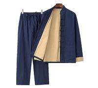Martial Arts Clothing Suit,Mens Tang Suit Chinese Traditional Long Sleeve Cotton Hemp Tai Chi Kung FU Clothing，Suitable for Wing Chun Training Tops and Pants
