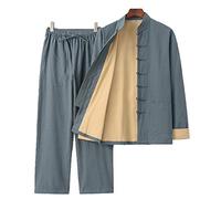 Martial Arts Clothing Suit,Mens Tang Suit Chinese Traditional Long Sleeve Cotton Hemp Tai Chi Kung FU Clothing，Suitable for Wing Chun Training Tops and Pants