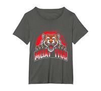 Martial Arts Combat Tiger Men Boys Kids Muay Thai T-Shirt, Women's Plus, Asphalt Grey, 2X