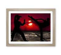Martial Arts Red Sunset Modern Framed Print | A3 Oak Framed Wall Art | Ready to Hang | Modern Landscape Picture | Living Room Bedroom Lounge Office