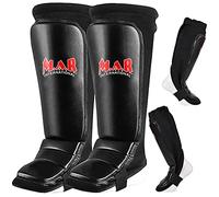 Martial Arts Shin & Instep Leg Guards, Genuine Cow Hide Leather For Boxing Fitness Kickboxing Sparring Gear Thai Boxing Gym Equipment Muay Thai Training Black X-Large