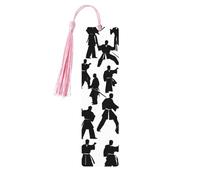 Martial Arts Silhouette Bookmarks with Tassels Wooden Cute Bookmark Pack of 5