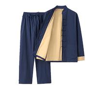Martial Arts Suit Men Chinese Traditional Clothing, Tang Suit Kung Fu Uniforms Cotton Linen Tai Chi Clothes Zen Meditation Uniform Long Sleeve Shirt and Pant