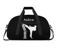 Martial Arts Training Duffle Bag | Personalised Taekwondo Karate Boxing Gym Bag for Men & Kids | Custom Name Water-Resistant Sports Holdall for Gear & Gloves, Taekwonbo Black