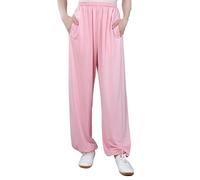 Martial Arts Trousers Men Black/White Tai Chi Pants Women Ice Silk Kung Fu Trousers With Pocket Wu Shu Yoga Karate Pants Casual(Size:M,Color:Pink)